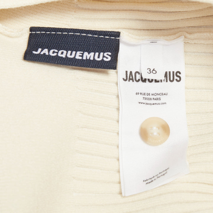 JACQUEMUS Le Body Yauco ivory viscose blend ribbed knit polo bodysuit top FR36 S