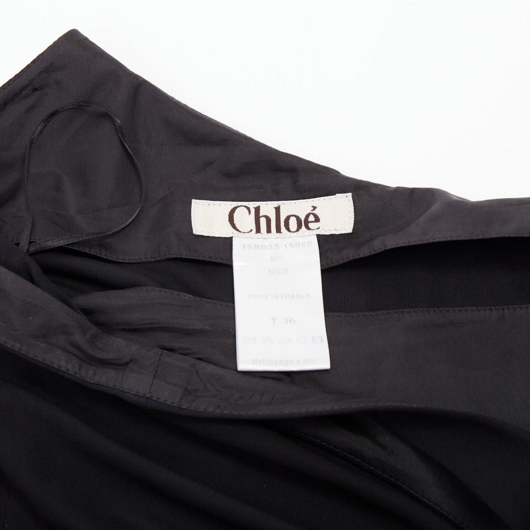 CHLOE Vintage noir viscose one shoulder asymmetrical cocktail dress FR36 S
