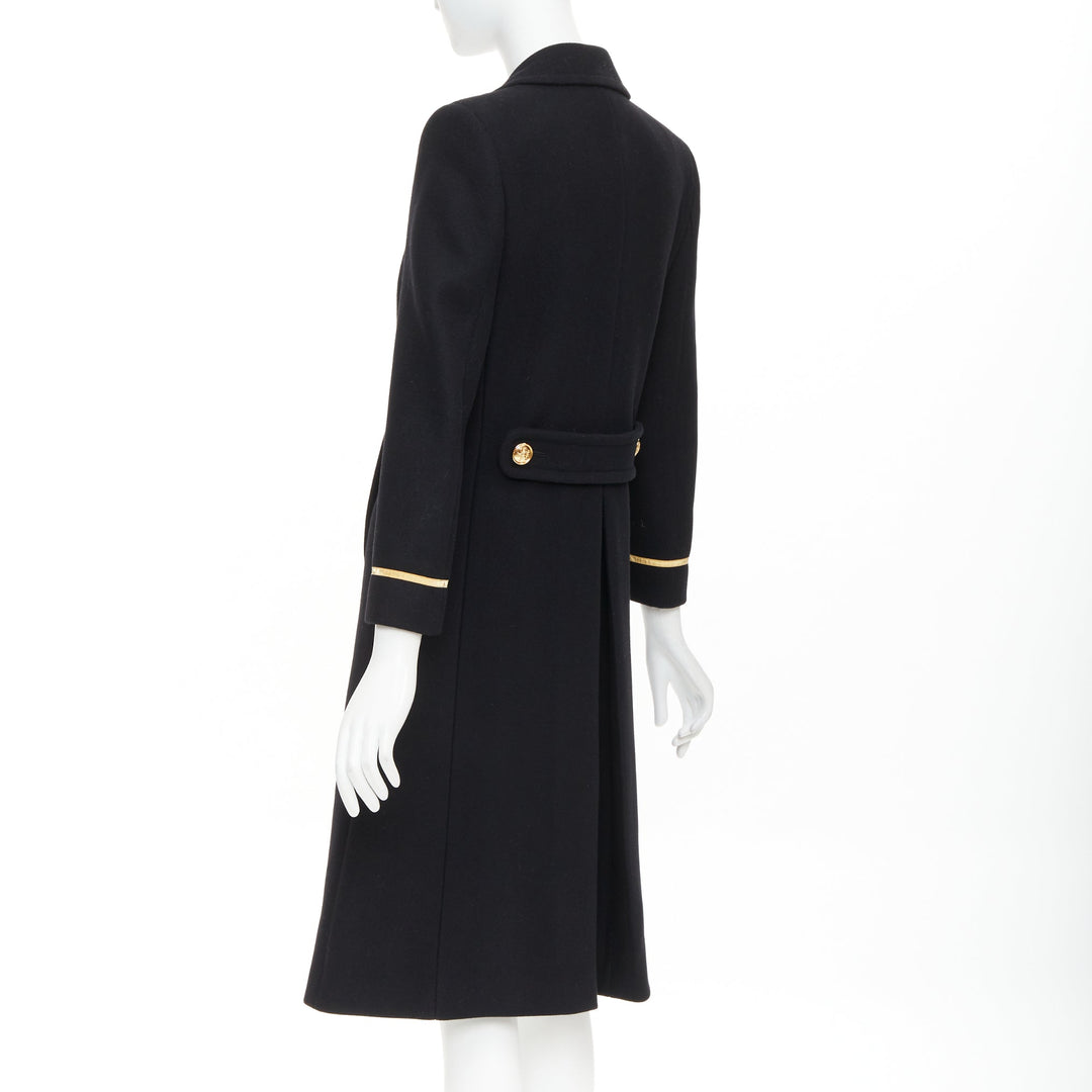 SAINT LAURENT 2016 black wool gold crest button military officer coat FR36