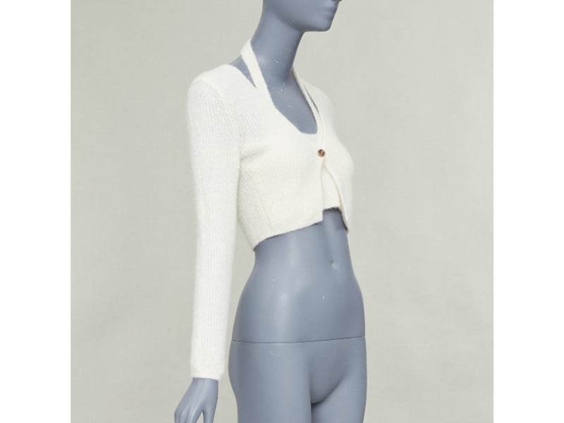 T ALEXANDER WANG cream alpaca blend halter crop deconstructed cardigan S