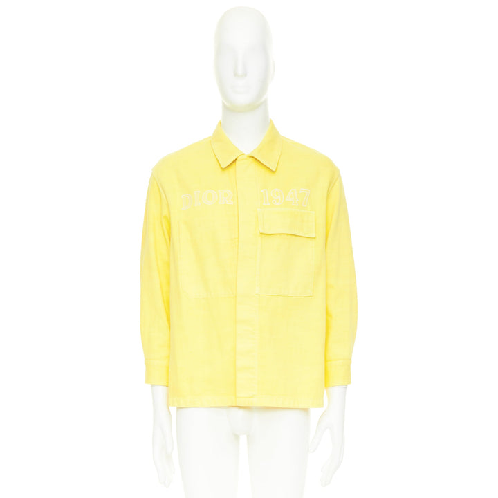 DIOR HOMME 2020 yellow 1947 logo embroidered cotton denim shirt jacket EU46 S