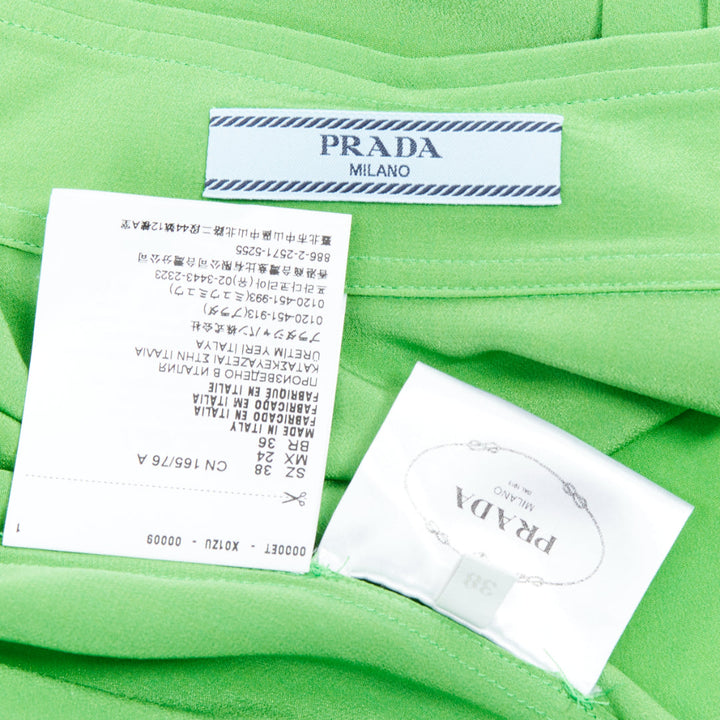 PRADA 2022 100% silk crepe de chine kelly green triangle logo shirt IT38