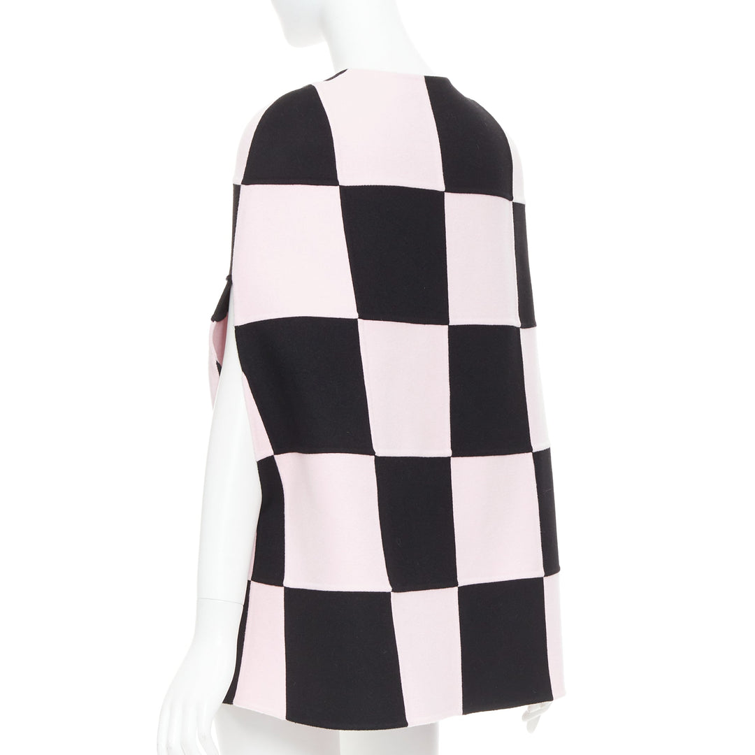 VALENTINO 2023 black pink checkered wool cashmere cape coat IT36 XXS