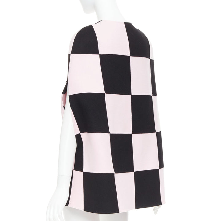 VALENTINO 2023 black pink checkered wool cashmere cape coat IT36 XXS