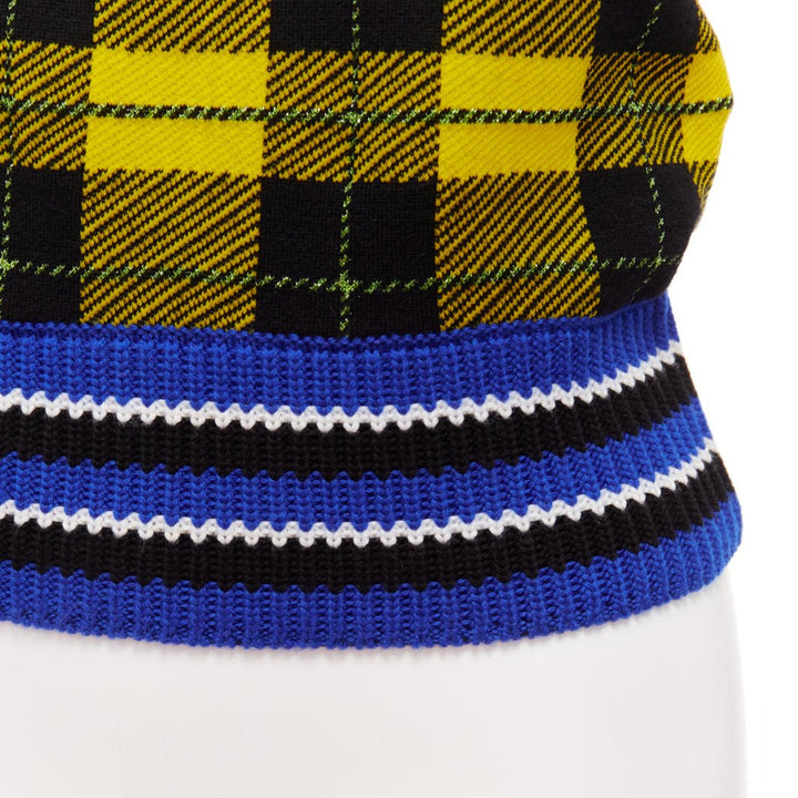 VERSACE 2018 punk tartan blue web trim wool blend sweater vest IT38 XS