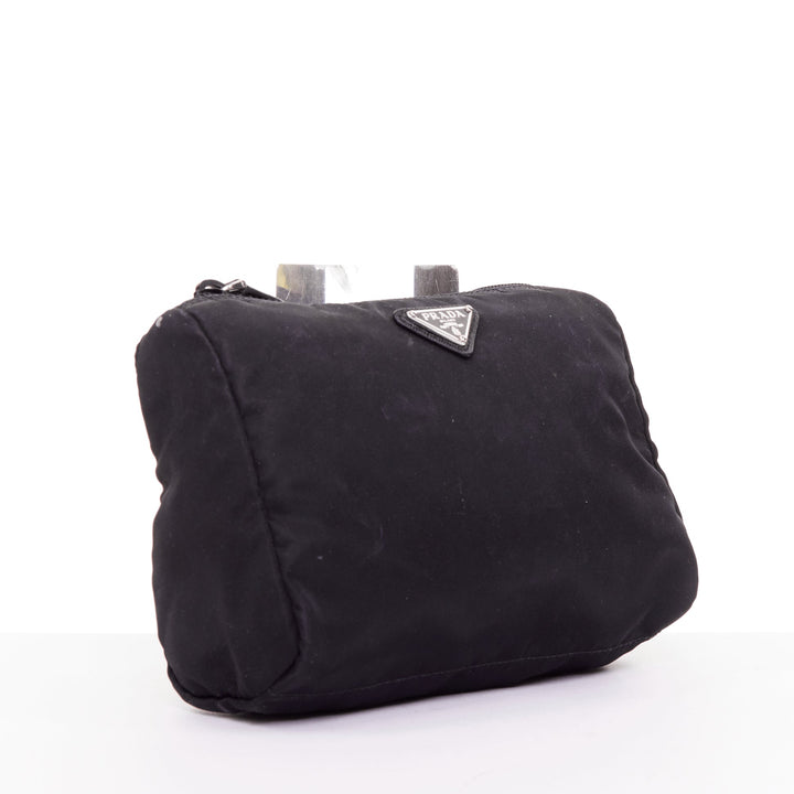 PRADA Tessuto triangle logo silver hardware classic black nylon cosmetic pouch