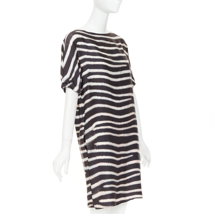 STELLA MCCARTNEY 2009  100% silk black zebra stripe print tent dress IT38 XS