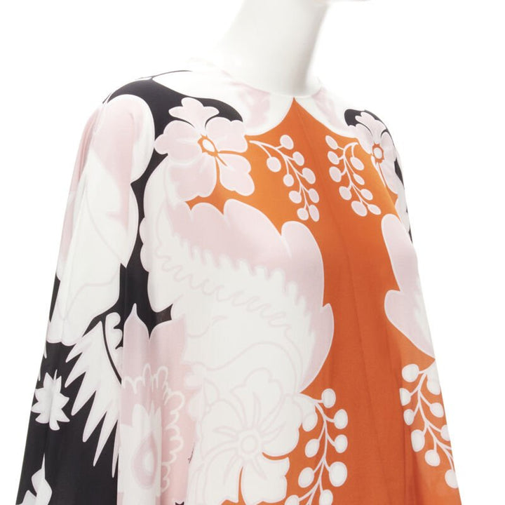 VALENTINO 100% silk orange pink black floral print blouse shirt IT36 XS