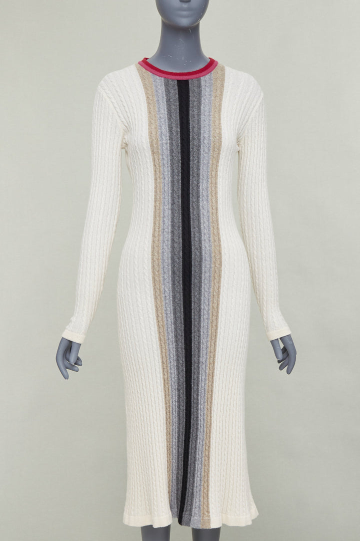 MARCO DE VINCENZO cashmere cream colorblock striped ribbed knit dress FR38 M