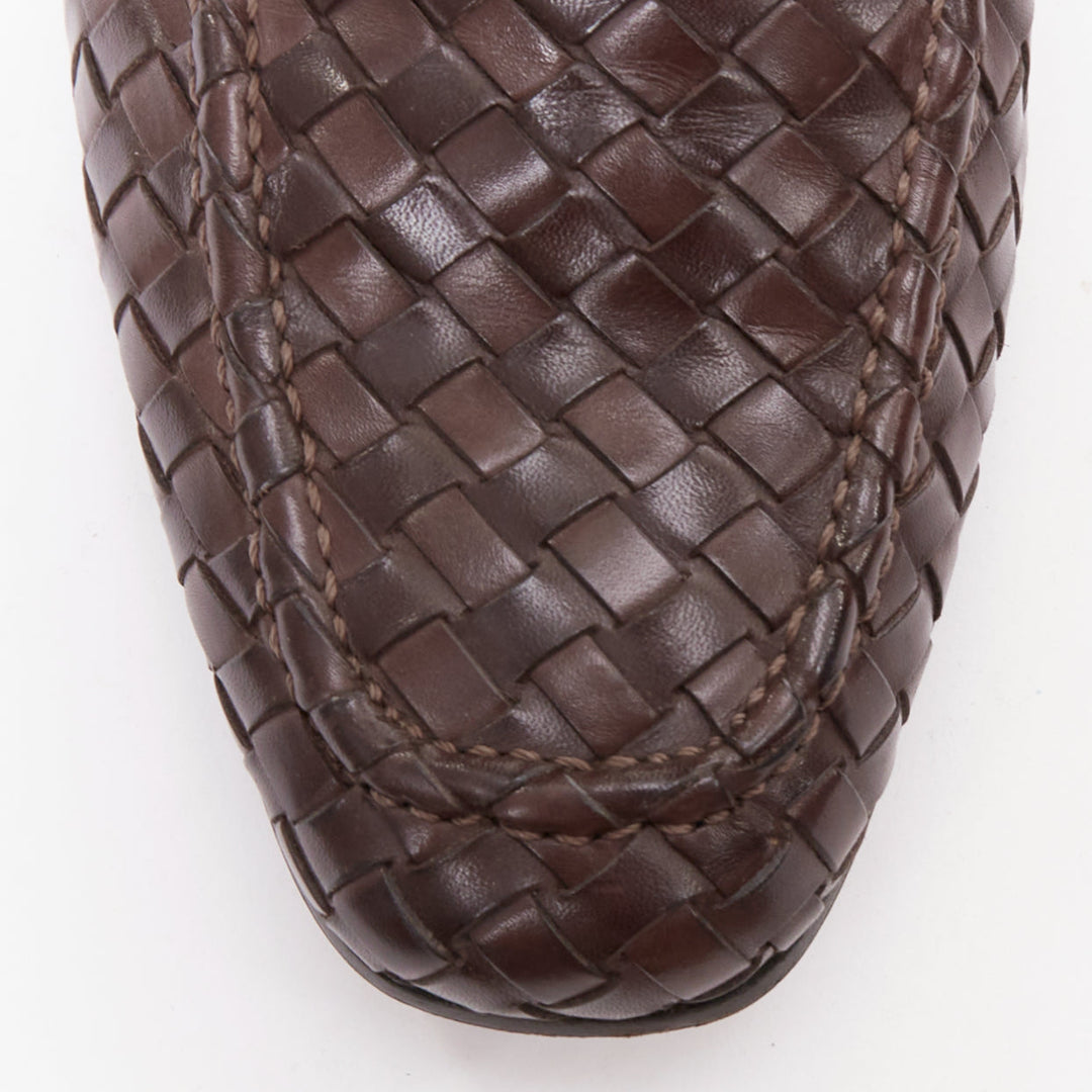 BOTTEGA VENETA brown intrecciato woven leather dress loafers shoes EU40