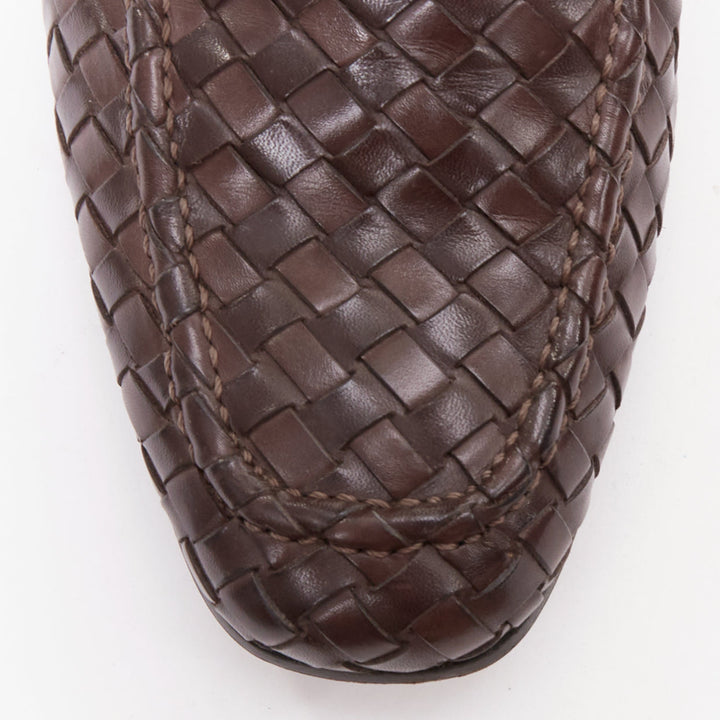 BOTTEGA VENETA brown intrecciato woven leather dress loafers shoes EU40