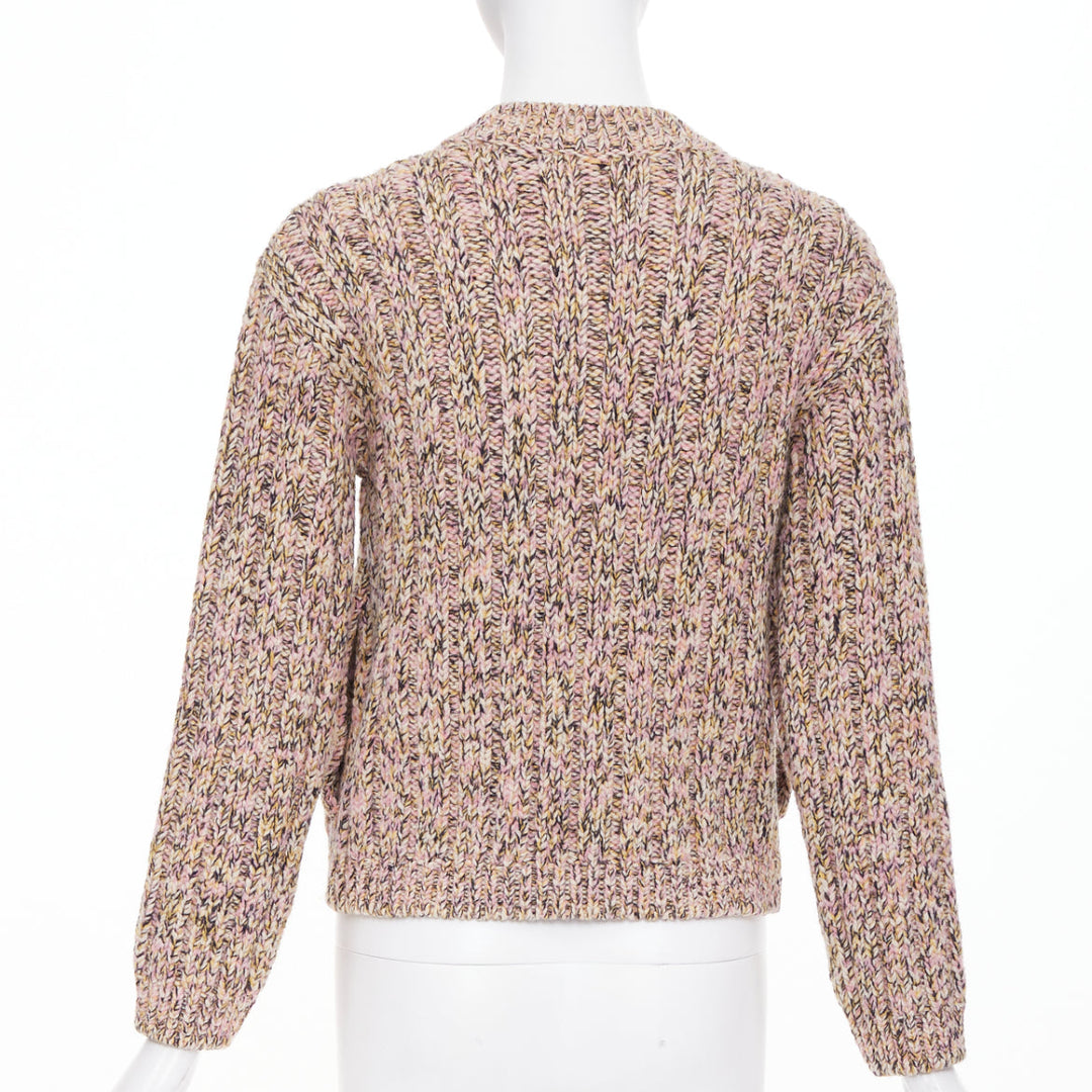 GUCCI 2023 pink beige melange cable wool knit logo patch cardigan sweater XS