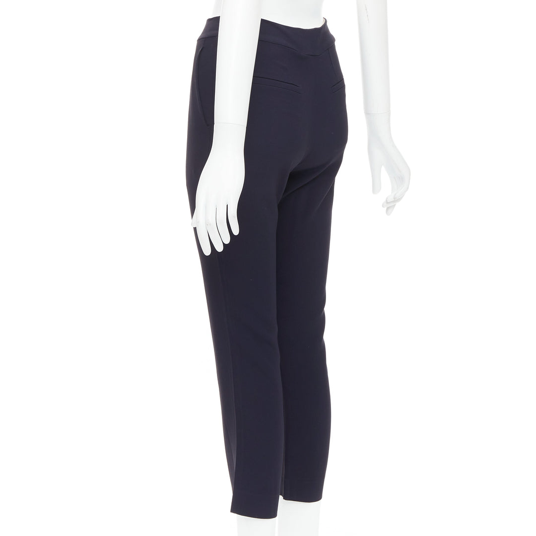 CHLOE navy concealed fly back darts tapered flare pants FR34 XS