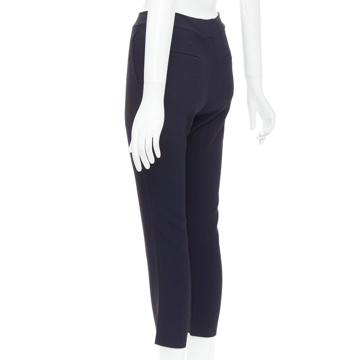 CHLOE navy concealed fly back darts tapered flare pants FR34 XS
