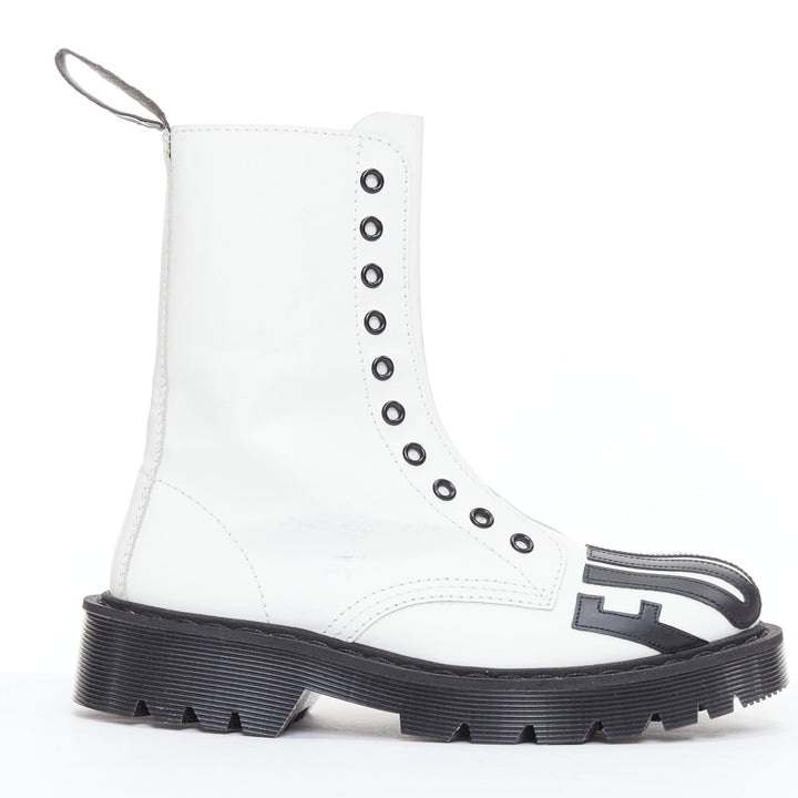 VETEMENTS VTMNTS F OFF black white slogan leather combat boots EU36