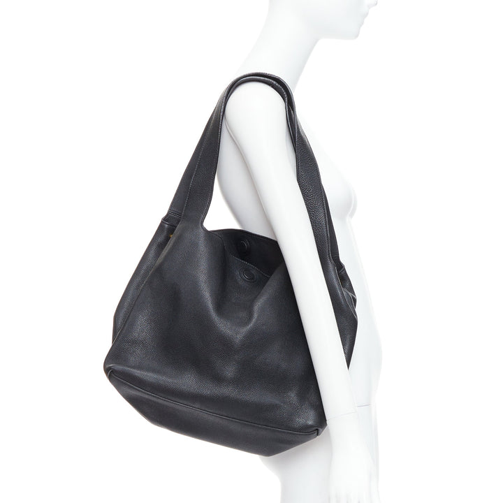 THE ROW black pebbled leather gold stud minimal hobo tote bag