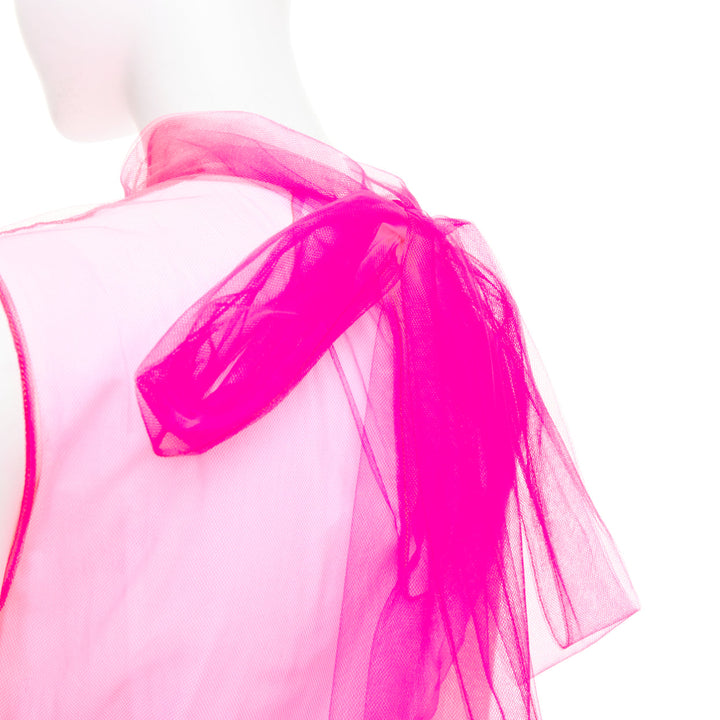 PRADA 2018 Runway Neon Technical  Tulle Abito pink rubber logo dress IT38 XS