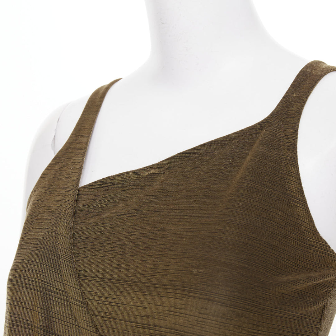 EMPORIO ARMANI Vintage gold textured metallic look crossover wrap dress IT38 XS