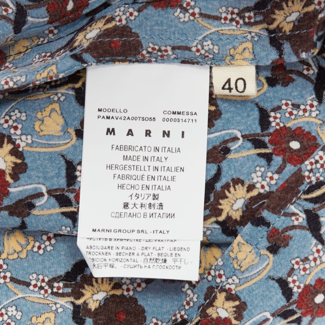 MARNI 100% silk blue burgundy floral drop crotch casual cropped pants IT40 S