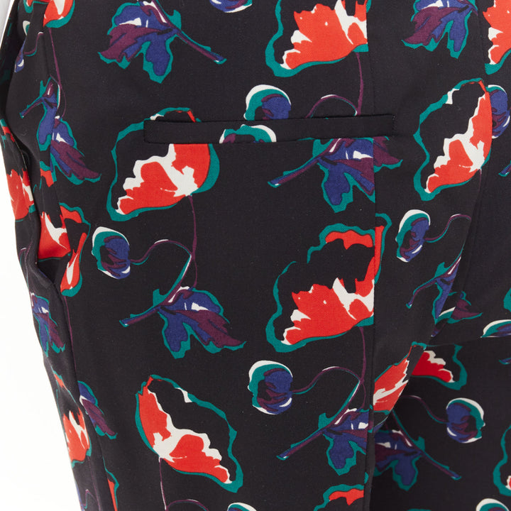 MIU MIU 2014 black red blue wool floral cropped kick flare trousers IT38 XS