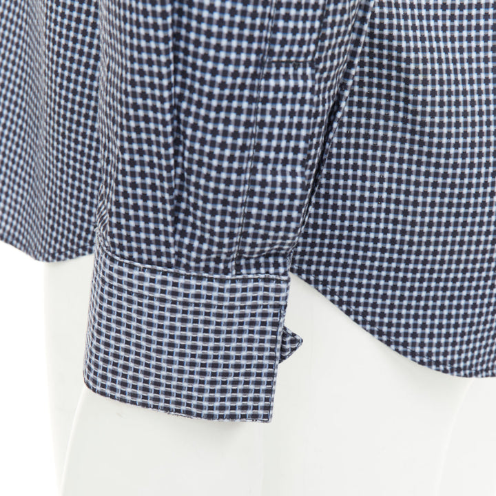 PRADA navy checked cotton long sleeve button down top shirt EU39 M