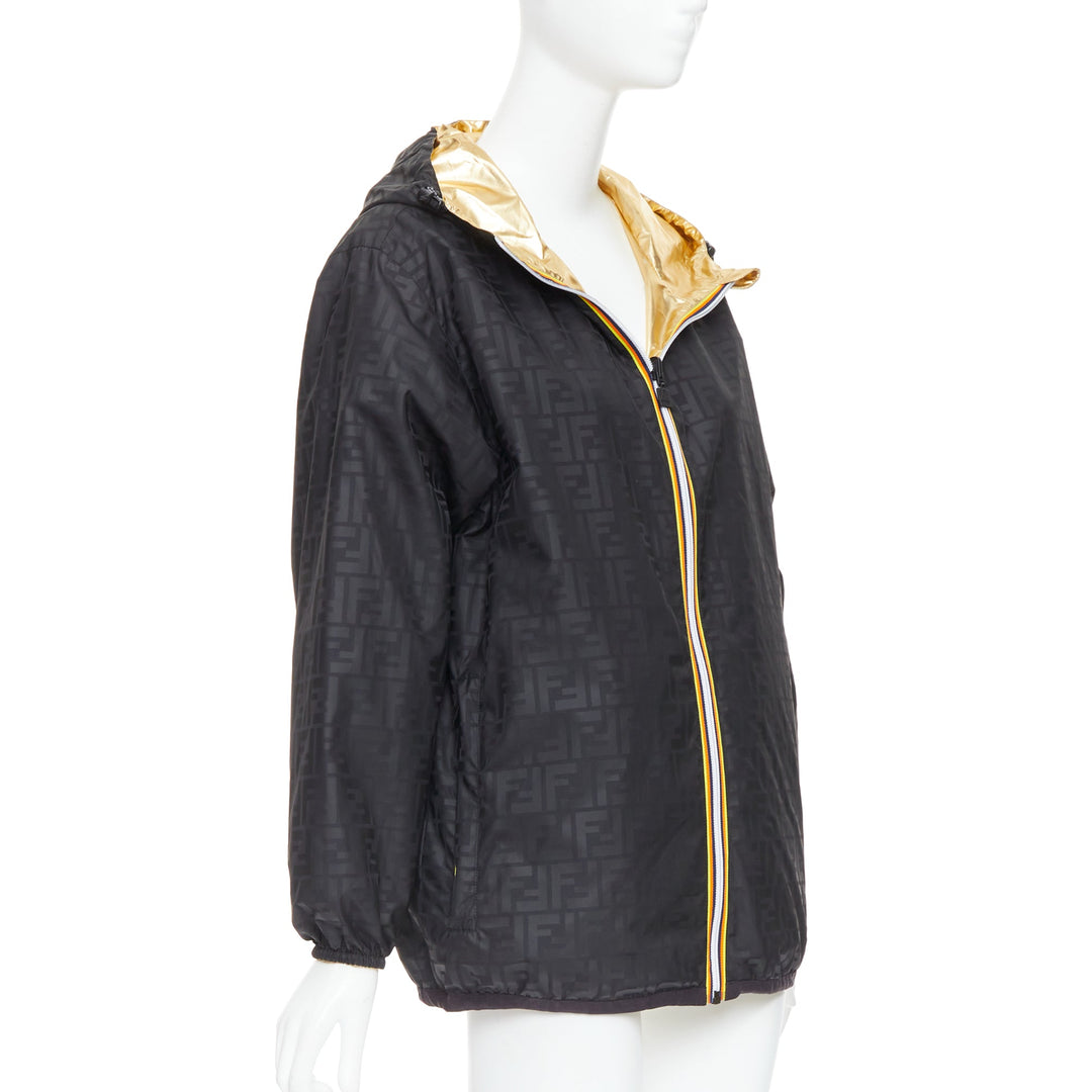 FENDI K-WAY metallic gold black FF reversible waterproof windbreaker S