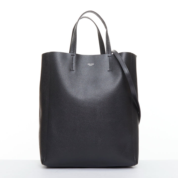 CELINE Small Vertical Cabas black grained calf leather crossbody tote bag