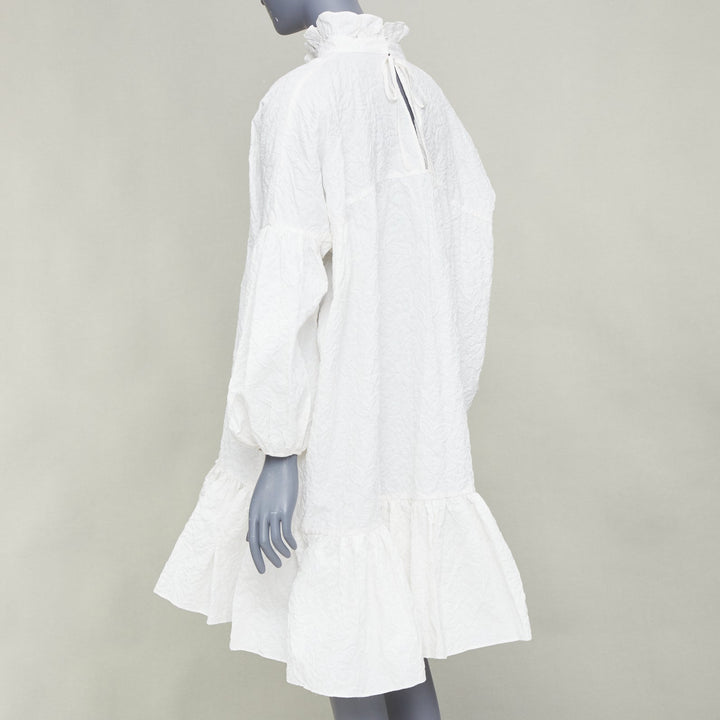 CECILIE BAHNSEN 2021 Belle white cloque high neck ruffle tier panel dress UK8 S