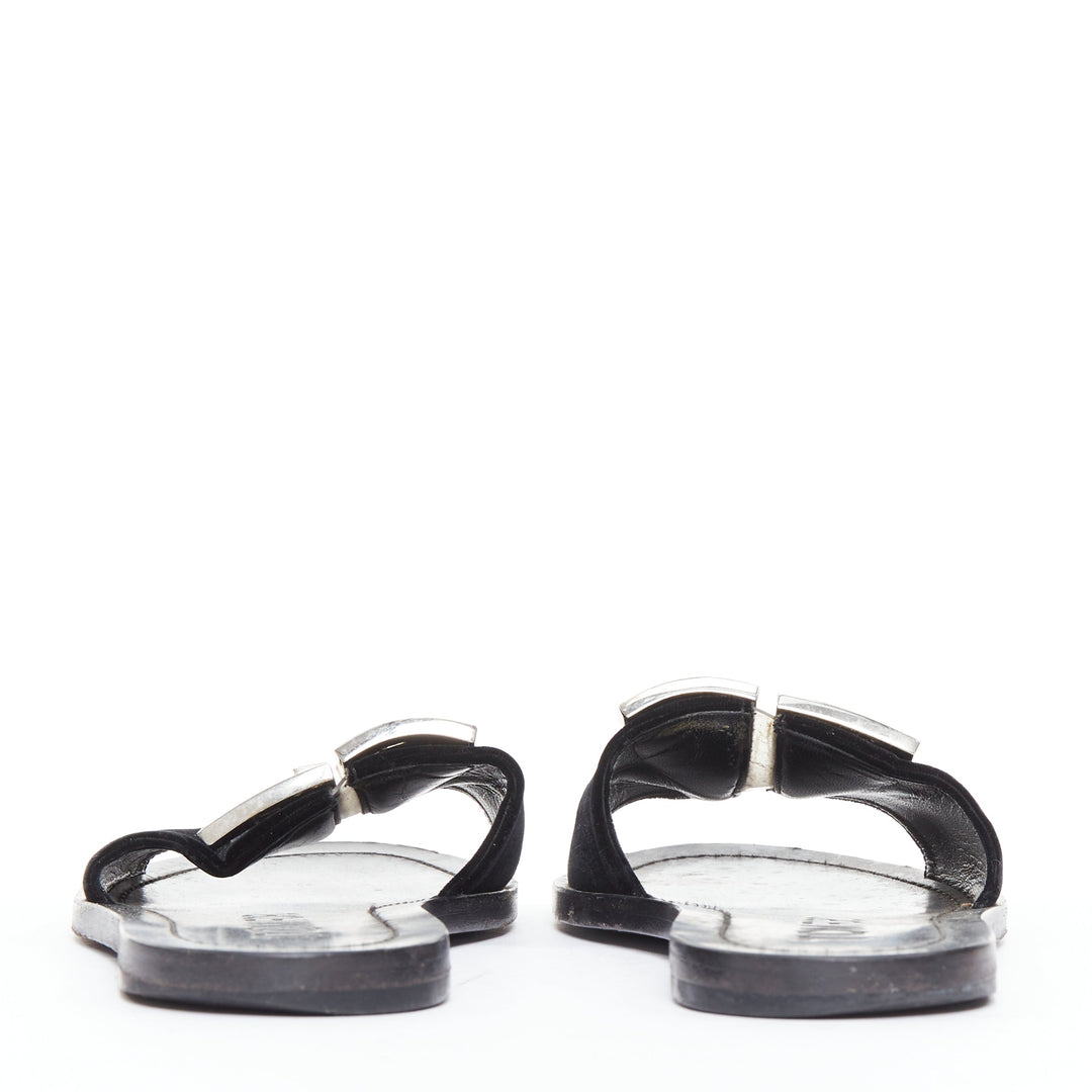 TOM FORD black velvet silver big crystal TF embellished flat sandals EU38