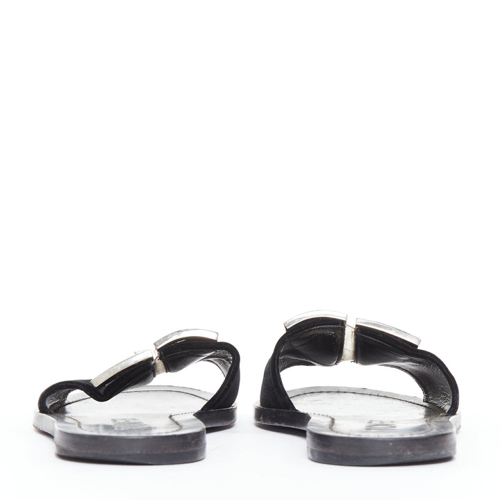 TOM FORD black velvet silver big crystal TF embellished flat sandals EU38
