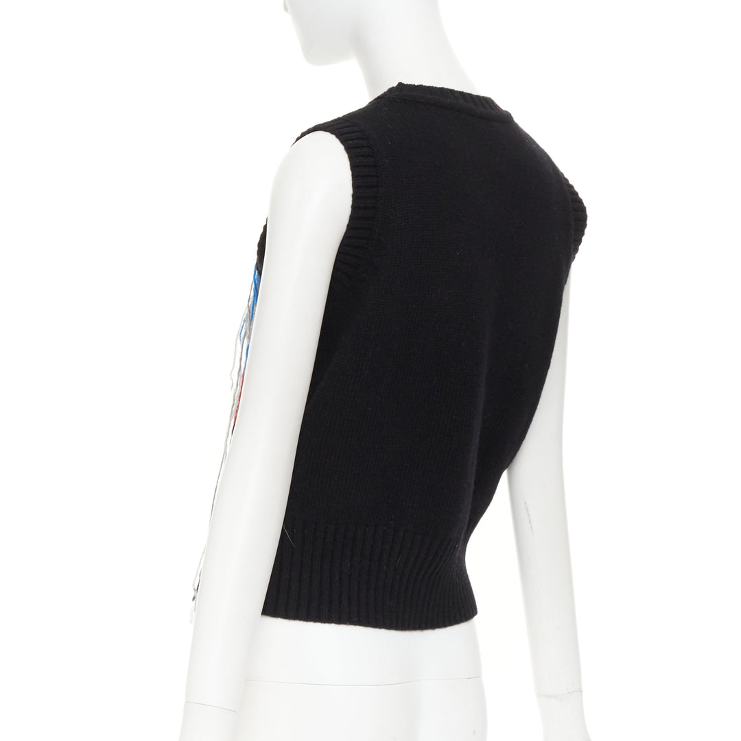 CHARLES JEFFREY LOVERBOY guddle tassel fringe punk graphic knit sweater vest XS
