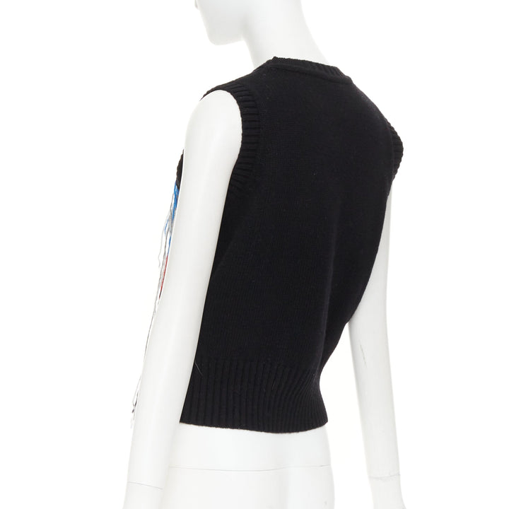 CHARLES JEFFREY LOVERBOY guddle tassel fringe punk graphic knit sweater vest XS