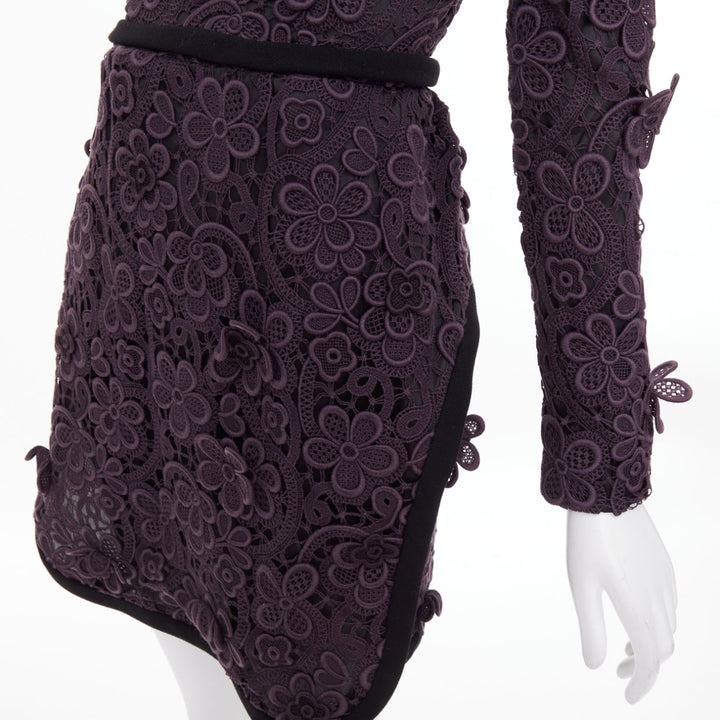 MIU MIU 2010 Runway lilac purple 3D crochet flower lace bow collar mini dress S