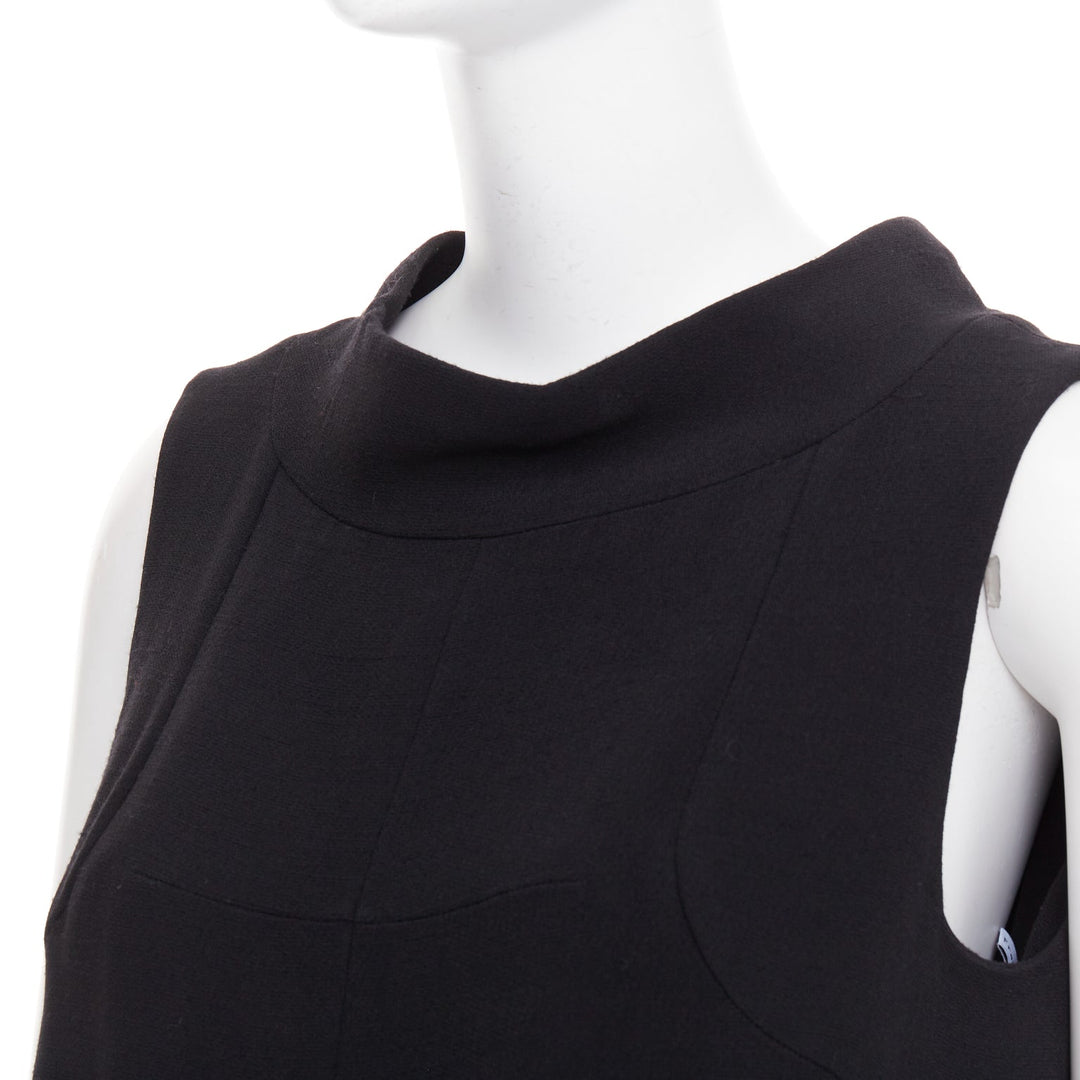 BALENCIAGA 2005 black wool blend drop waist panelled belted dress FR40 S