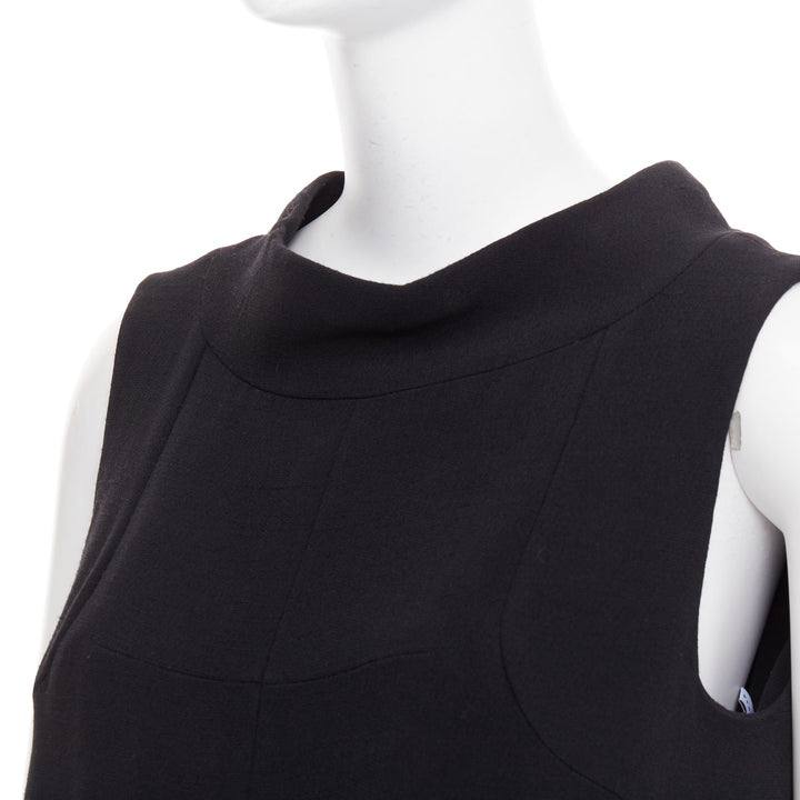 BALENCIAGA 2005 black wool blend drop waist panelled belted dress FR40 S