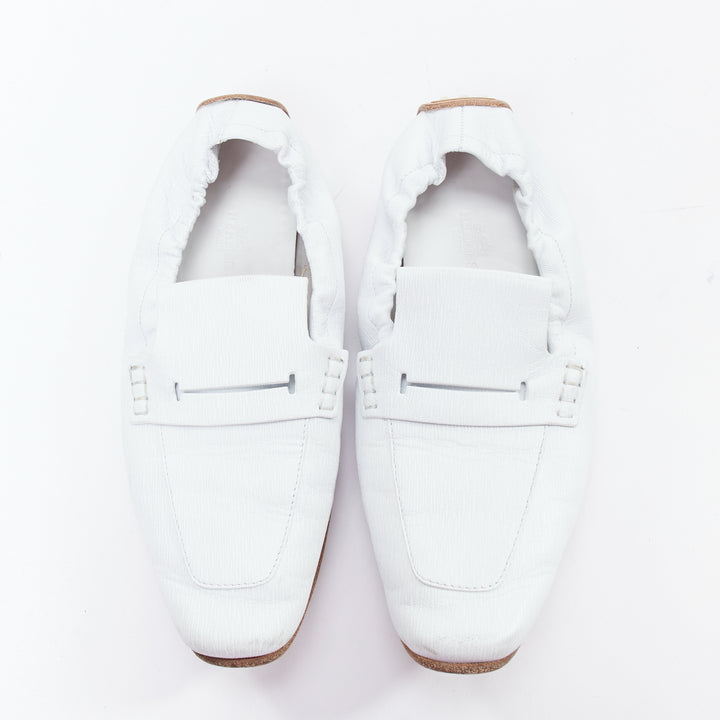 HERMES Echo Mocassins white leather cream studded back driving loafers EU37