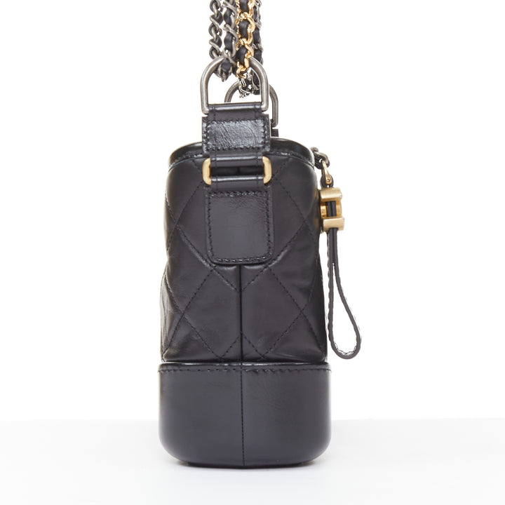 CHANEL Gabrielle Small black aged leather mix metal chain CC crossbody hobo bag