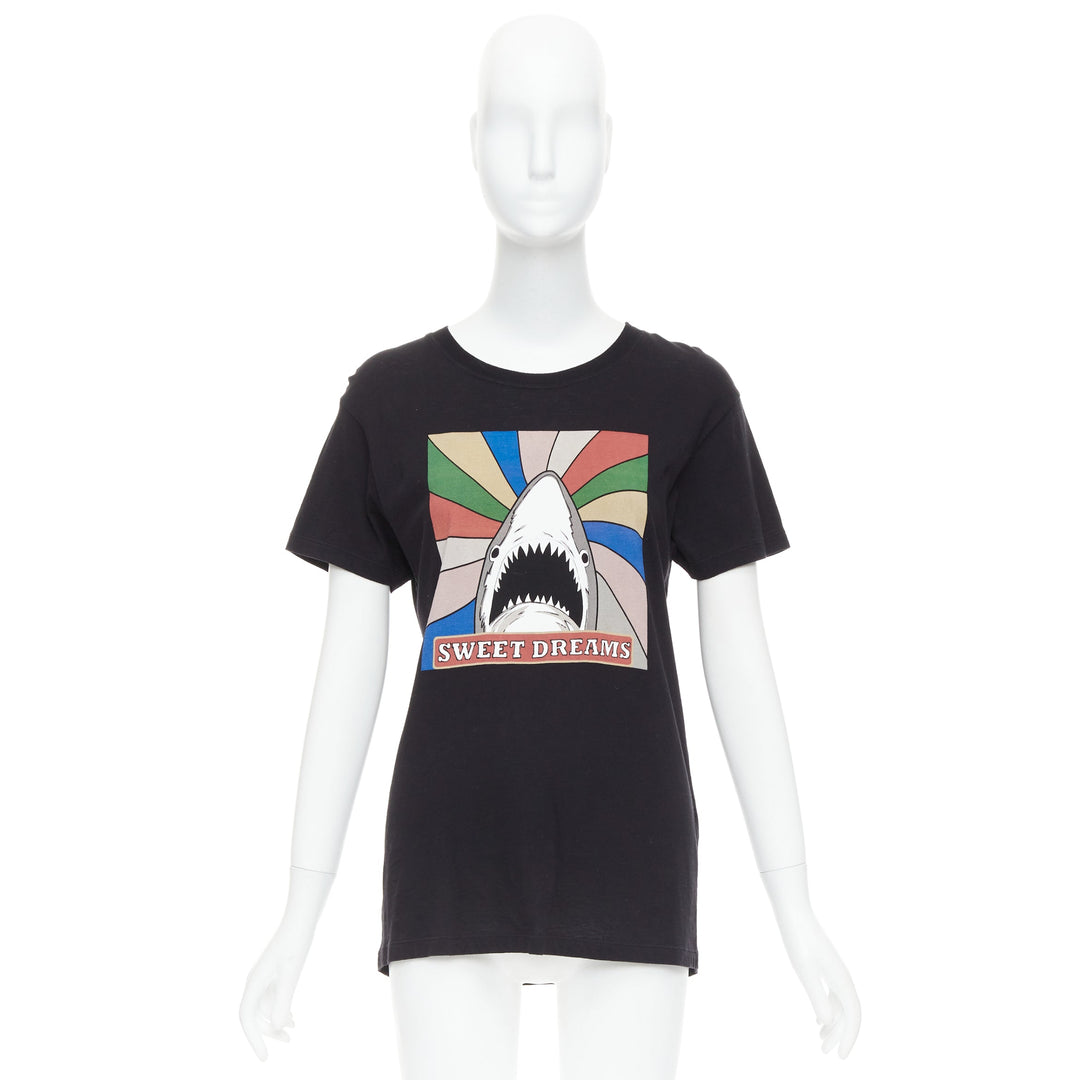 SAINT LAURENT 2016 Sweet Dreams black shark rainbow cotton tshirt XS
