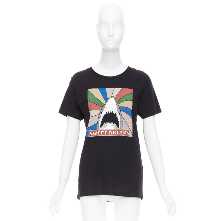 SAINT LAURENT 2016 Sweet Dreams black shark rainbow cotton tshirt XS