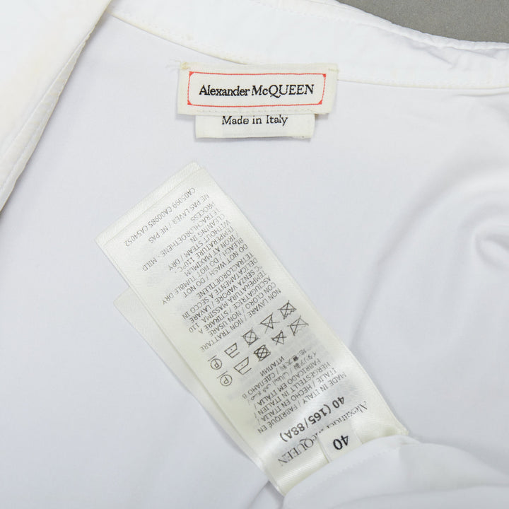 ALEXANDER MCQUEEN 2021 white cotton ruched puff sleeves zip up shirt IT40 S