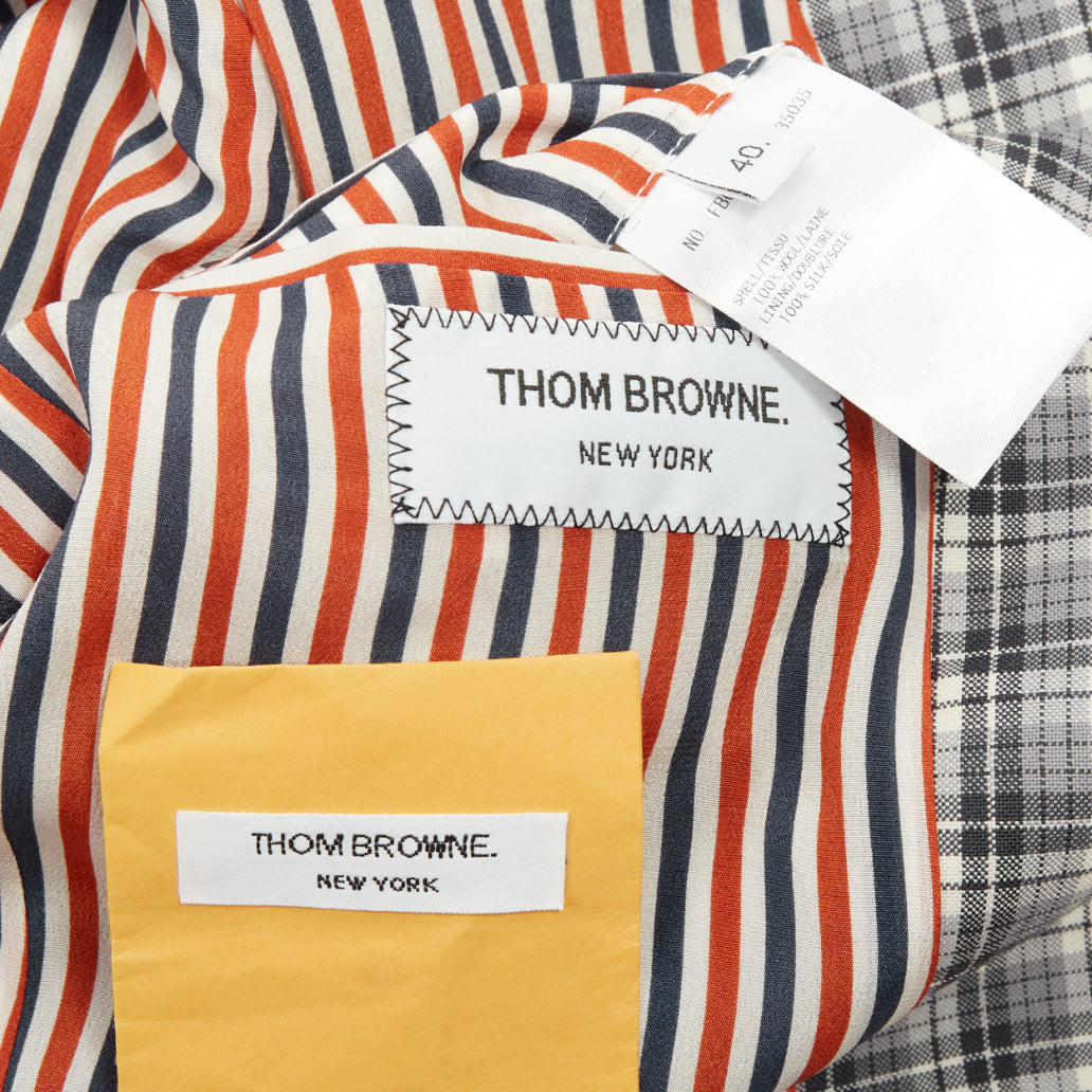 THOM BROWNE grey navy plaid wool multicolor silk lined tailoring blazer IT40 S