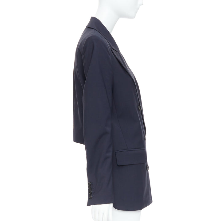 TIBI navy wool blend padded double breasted boxy blazer jacket US2 S