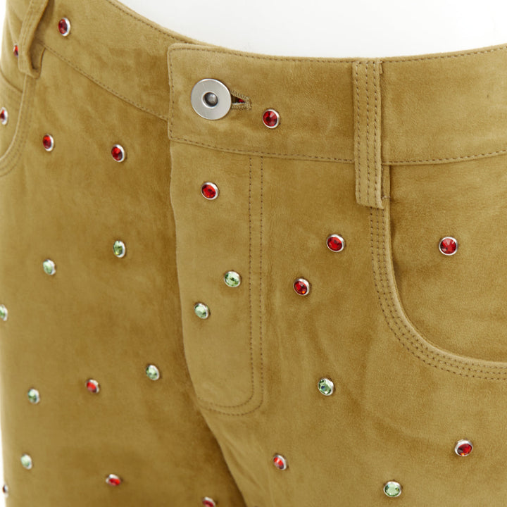 rare BOTTEGA VENETA 2021 Runway brown crystal embellished suede pants IT38 XS