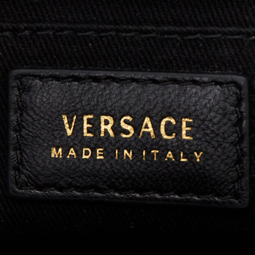 VERSACE 2018 Icon Medusa padlock metallic silver scaled leather crossbody bag