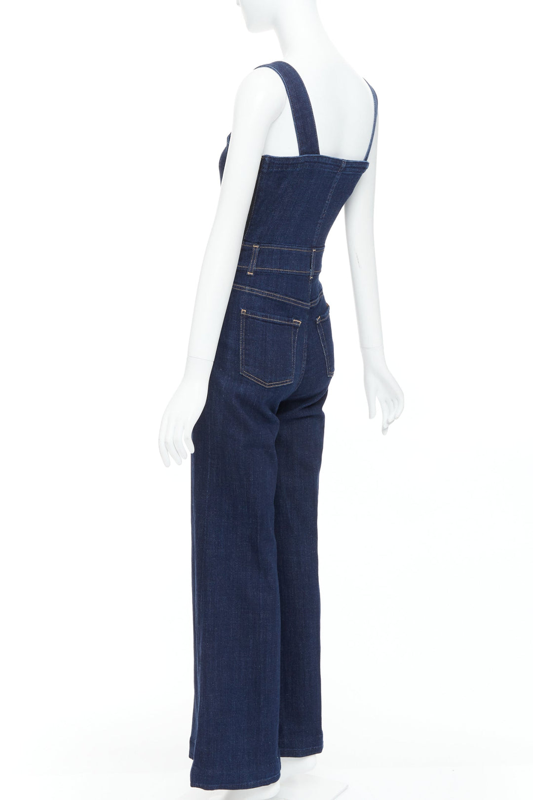 7 FOR ALL MANKIND indigo blue denim wide flare dungaree jumpsuit XS