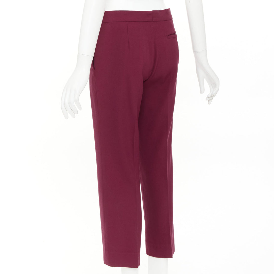 OLD CELINE Phoebe Philo burgundy wool cotton trim cropped dress trousers FR36 S