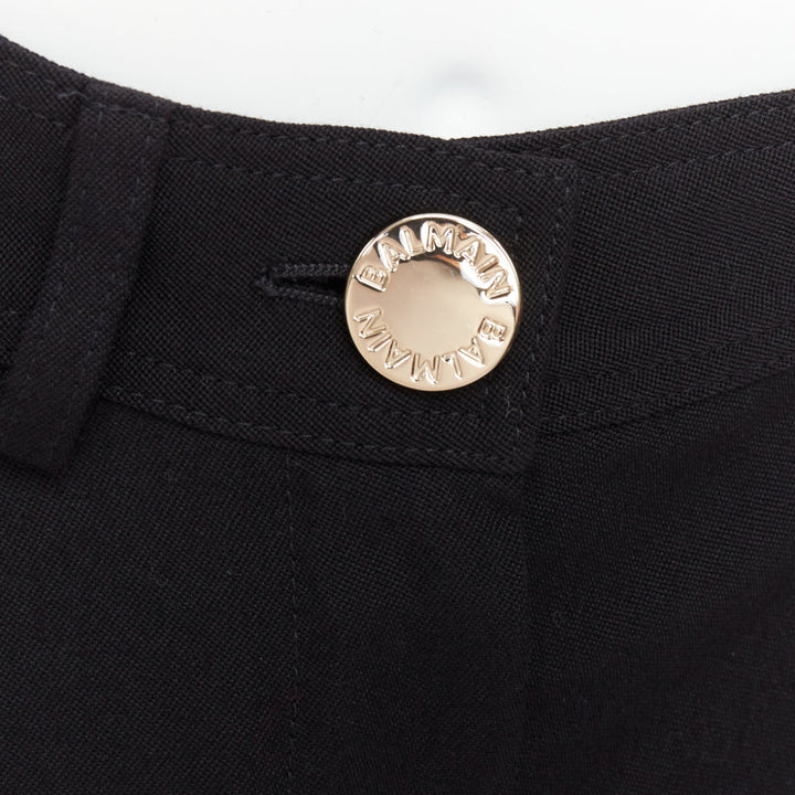 BALMAIN black wool gold logo button pocketed cargo shorts FR36 S