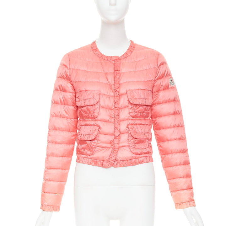 MONCLER 2013 pink ruched trim 4 pocket cropped padded jacket Sz1 S