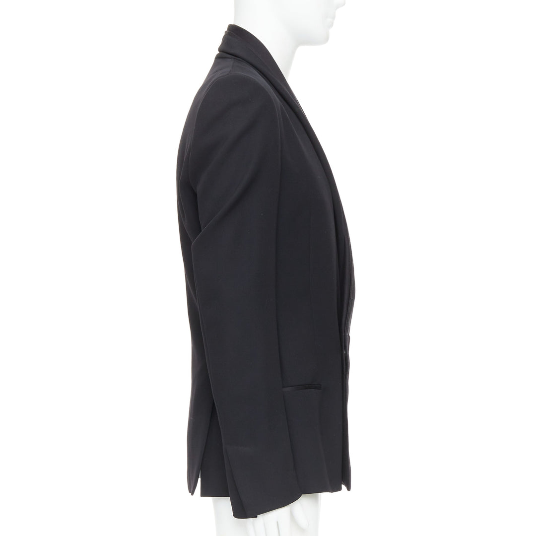 HAIDER ACKERMANN Runway black fleece wool cotton silk shawl blazer S