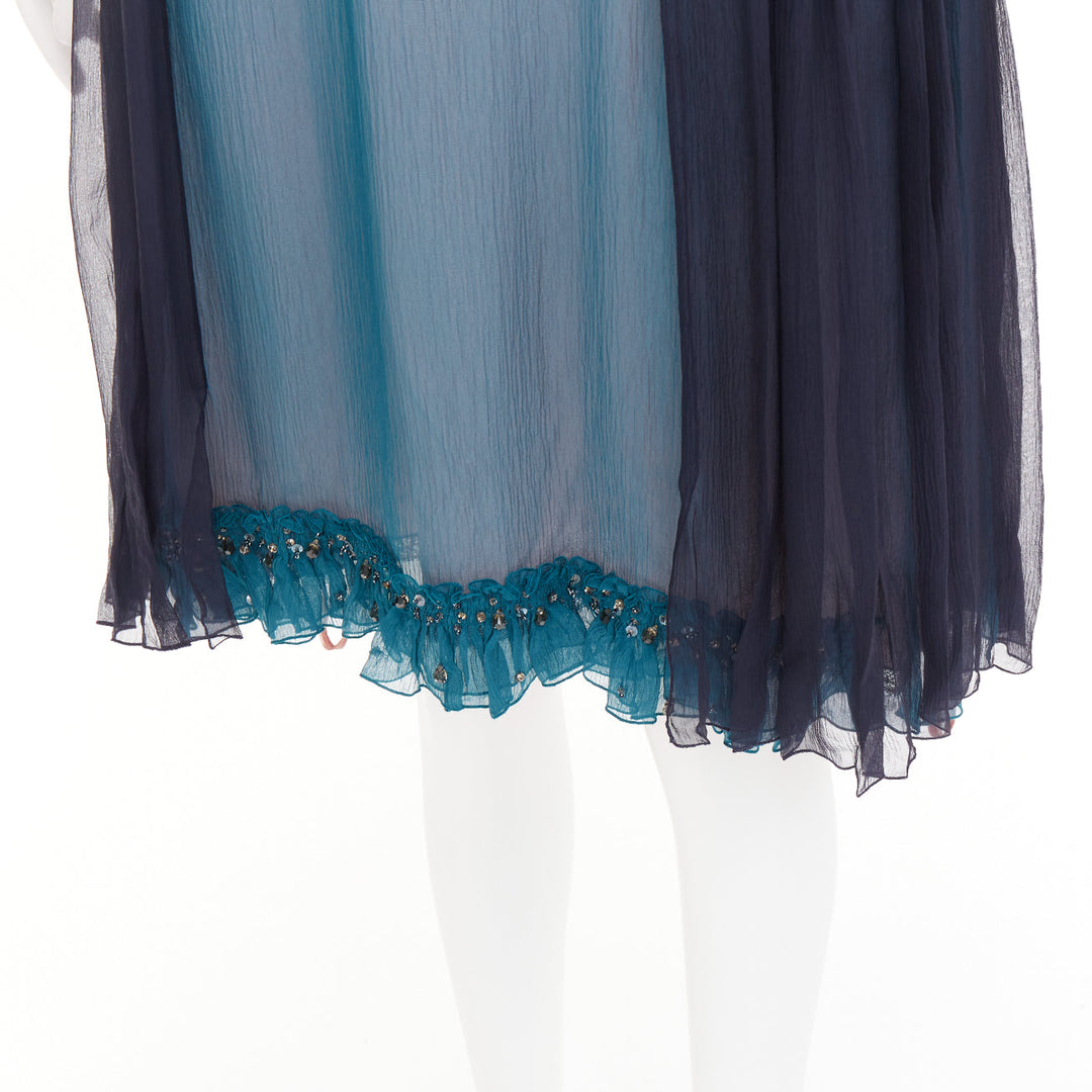 PRADA 2015 silk chiffon paneled colorblocked embellished cocktail dress IT40 S